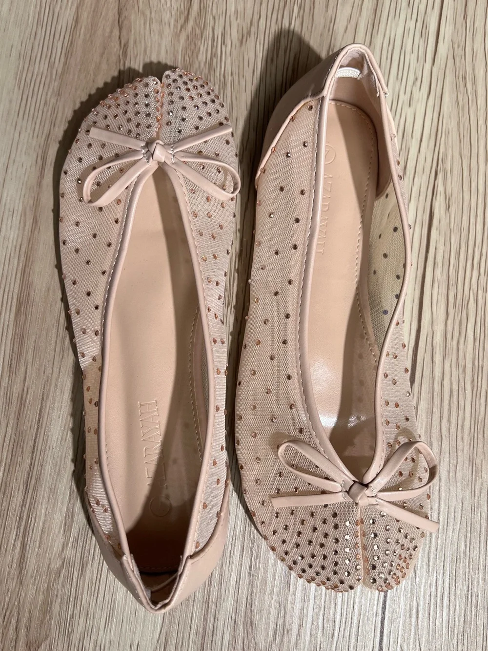 Nude Mesh Tabi Bow with Rhinestone Accents Split Toe Tabis Flat